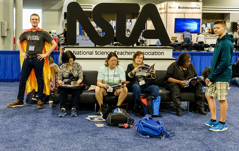 Lounging by the NSTA 18 sign.